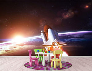 Space Shuttle over the Earth Wall Mural Wallpaper - Canvas Art Rocks - 3