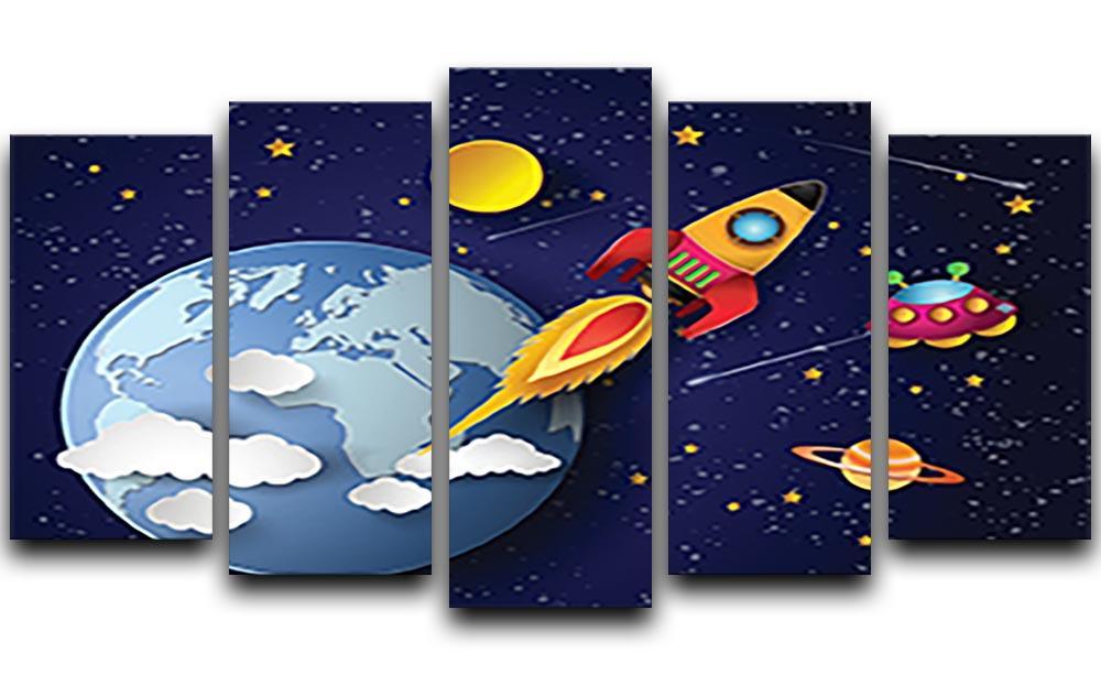 Space rocket launch and galaxy 5 Split Panel Canvas  - Canvas Art Rocks - 1