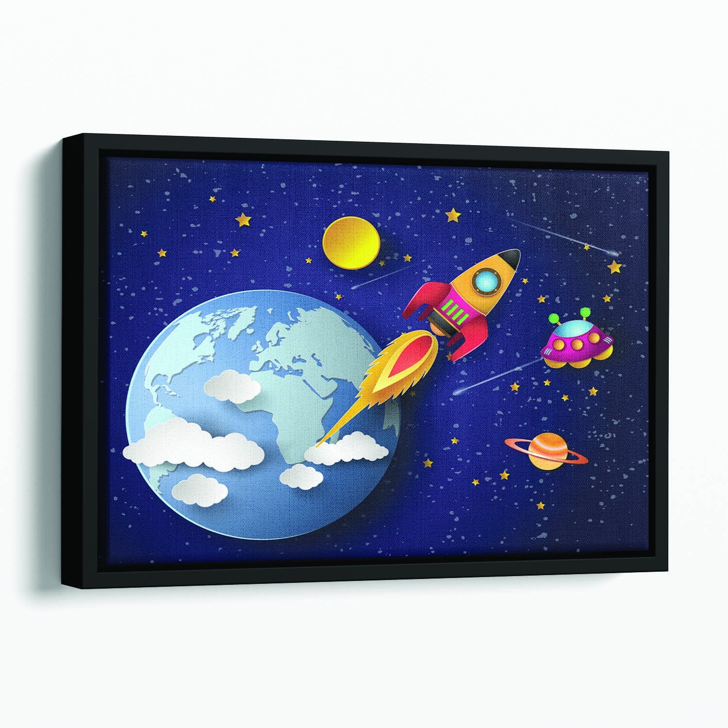 Space rocket launch and galaxy Floating Framed Canvas