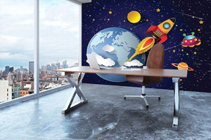Space rocket launch and galaxy Wall Mural Wallpaper - Canvas Art Rocks - 3