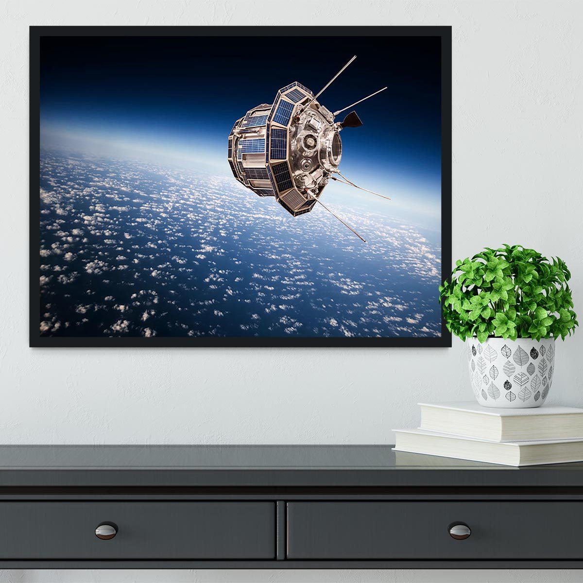 Space satellite orbiting the earth Framed Print - Canvas Art Rocks - 2