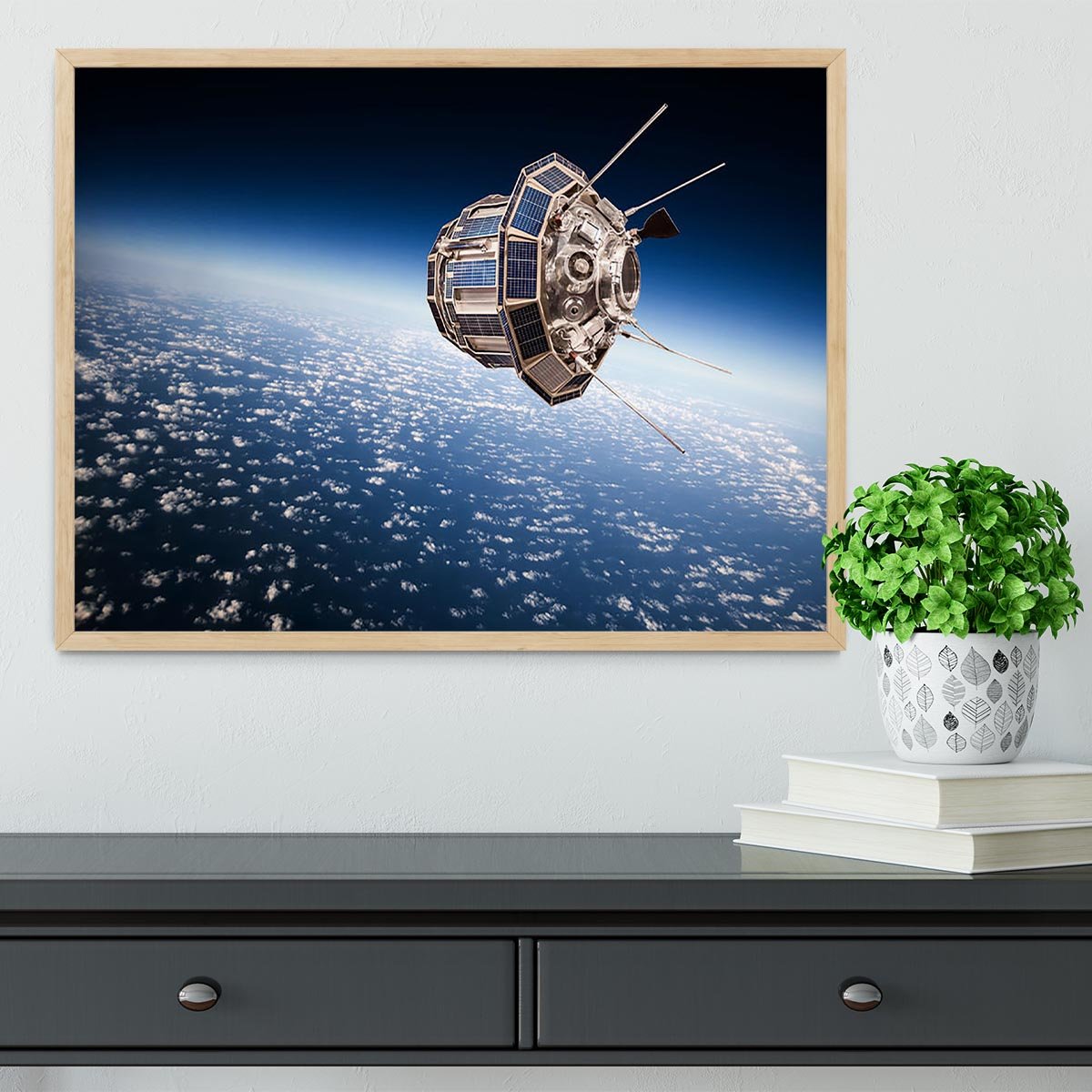 Space satellite orbiting the earth Framed Print - Canvas Art Rocks - 4