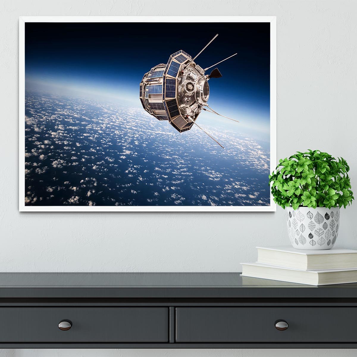 Space satellite orbiting the earth Framed Print - Canvas Art Rocks -6