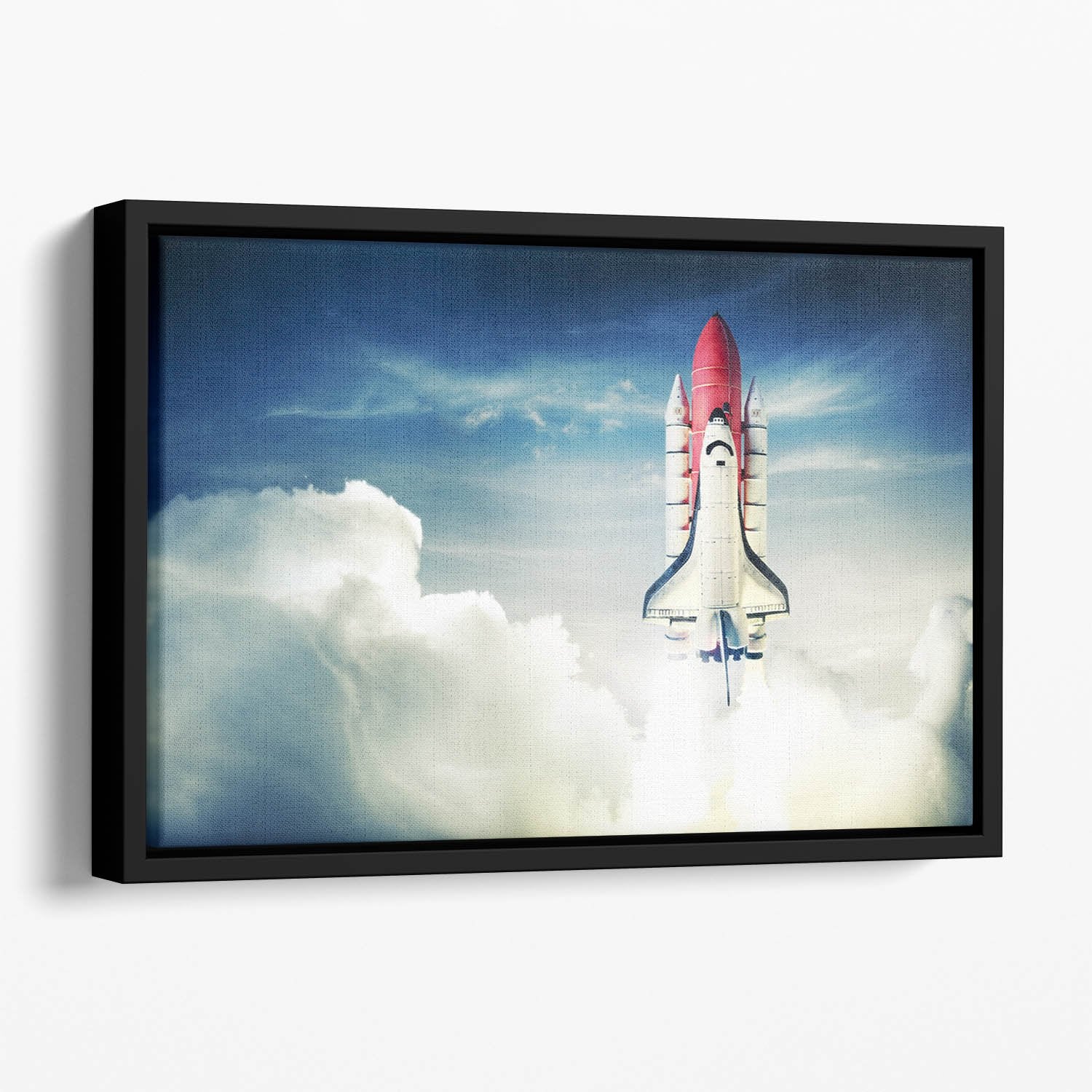 Space shuttle taking off on a mission Floating Framed Canvas