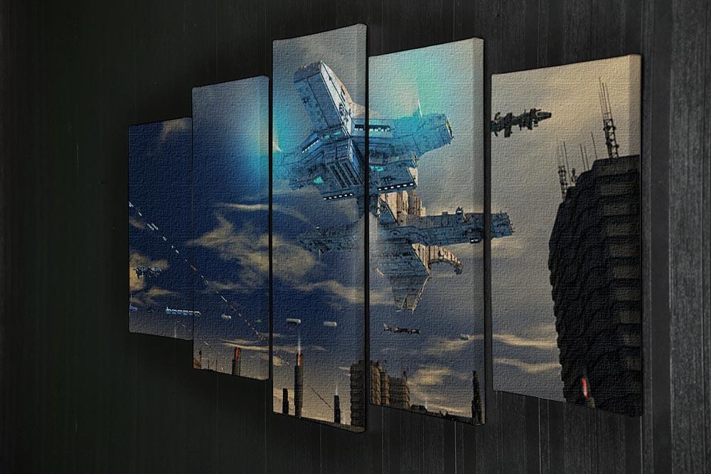 Spaceship UFO and City 5 Split Panel Canvas - Canvas Art Rocks - 2