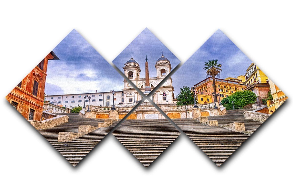 Spanish Steps and Trinita dei Monti church 4 Square Multi Panel Canvas  - Canvas Art Rocks - 1