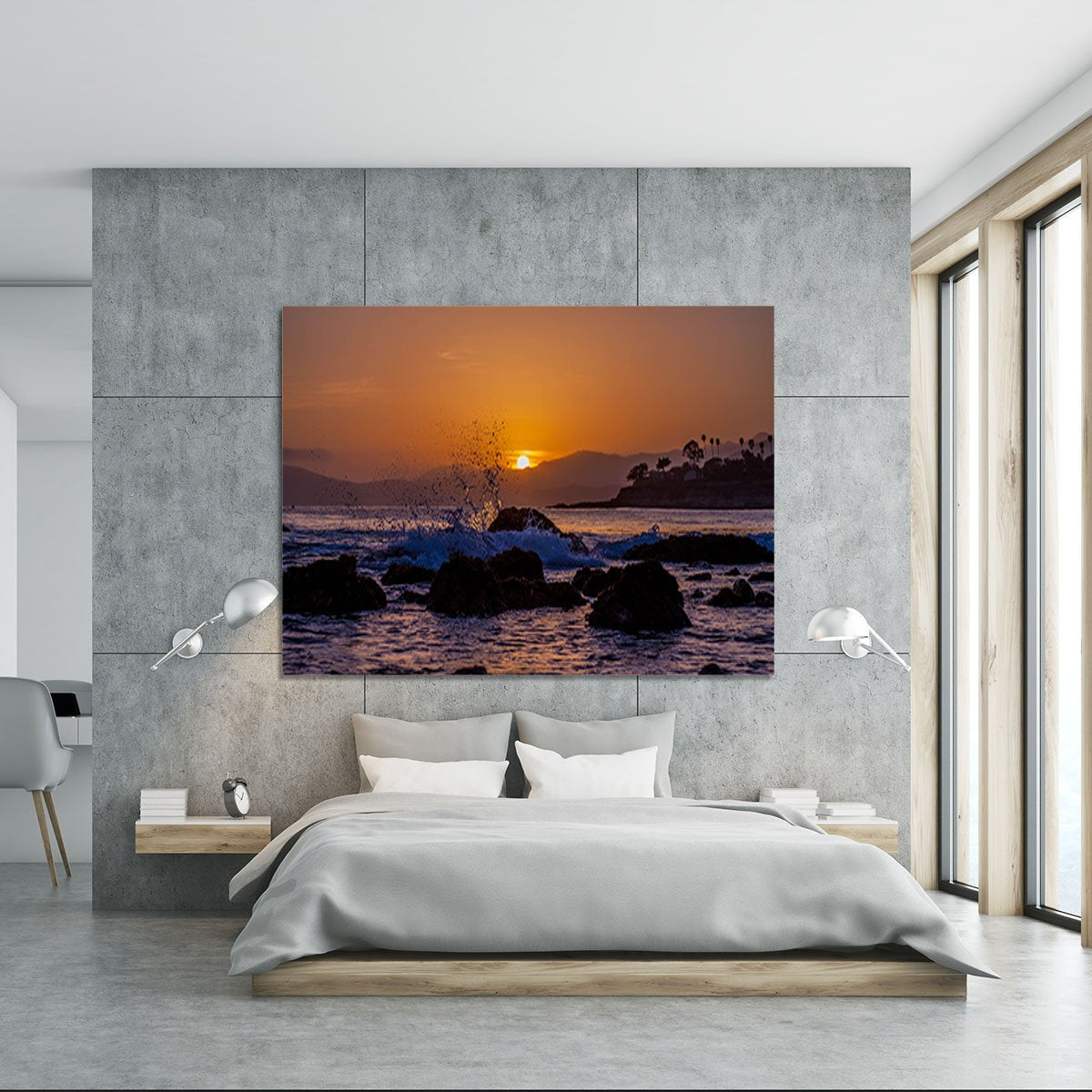 Splashing Rocks Beach Sunset Canvas Print or Poster