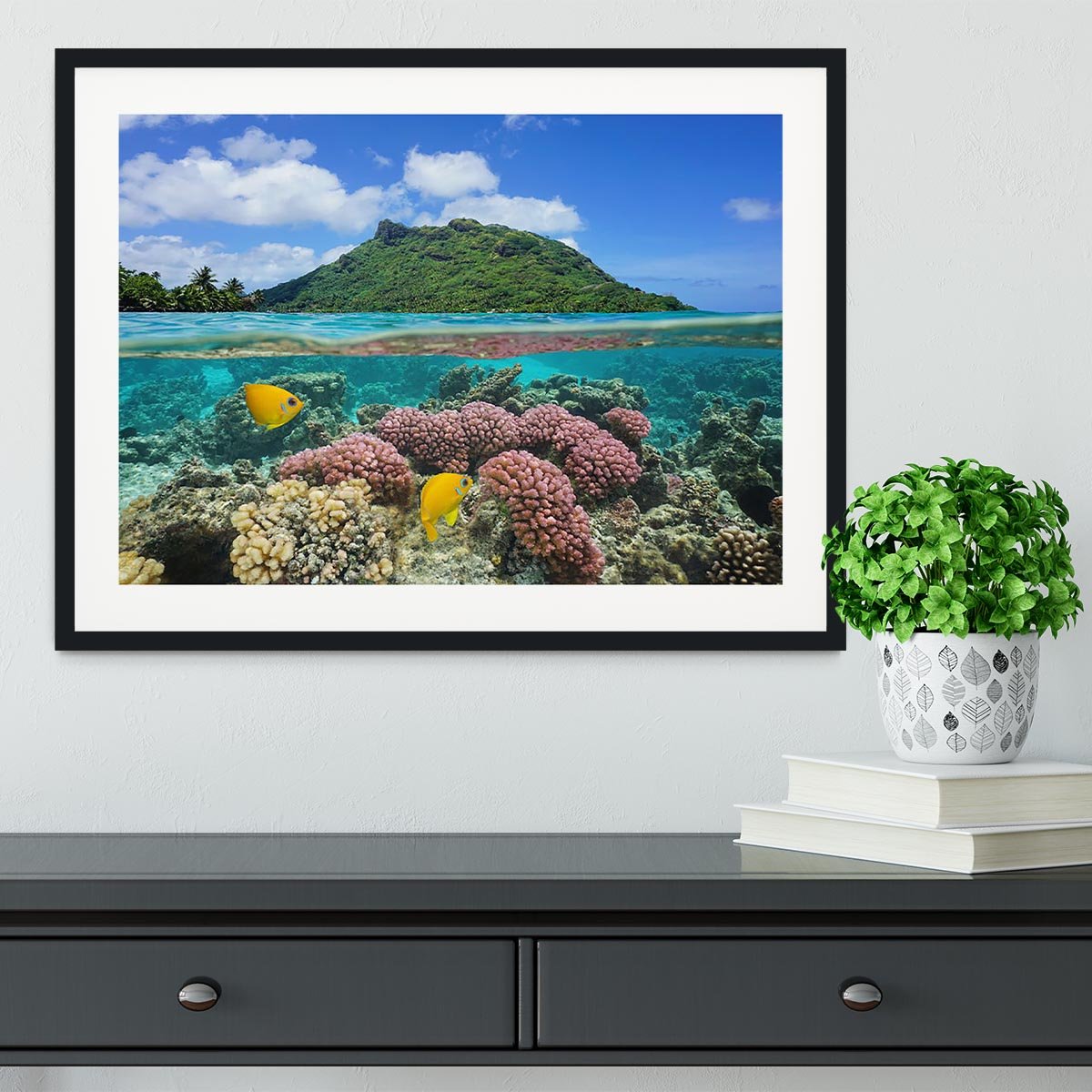 Split image above and below water surface Framed Print - Canvas Art Rocks - 1