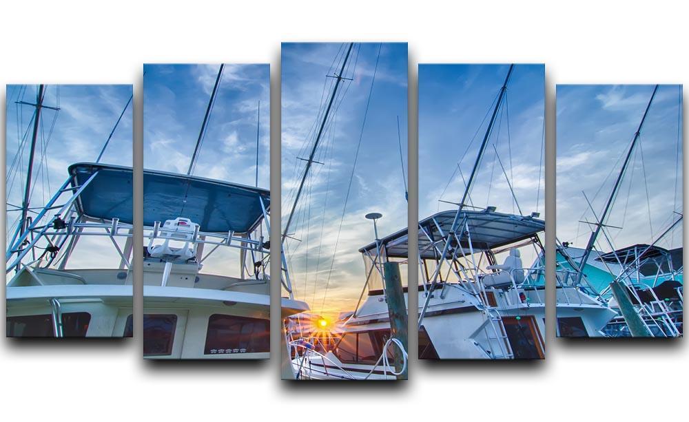 Sportfishing boats at Marina early morning 5 Split Panel Canvas  - Canvas Art Rocks - 1