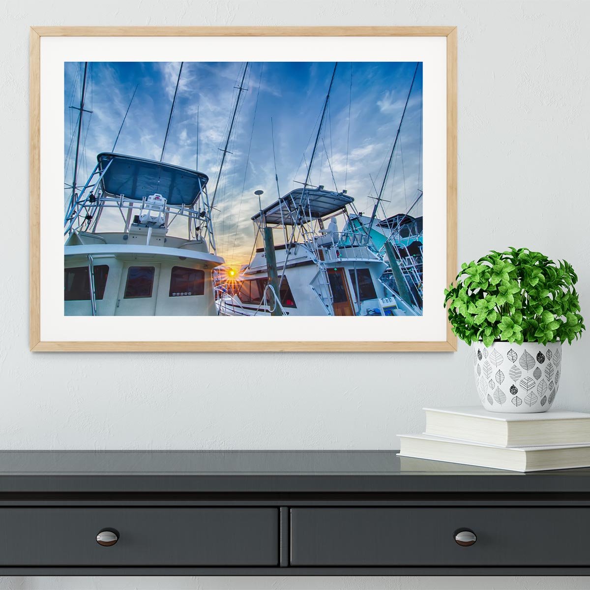 Sportfishing boats at Marina early morning Framed Print - Canvas Art Rocks - 3