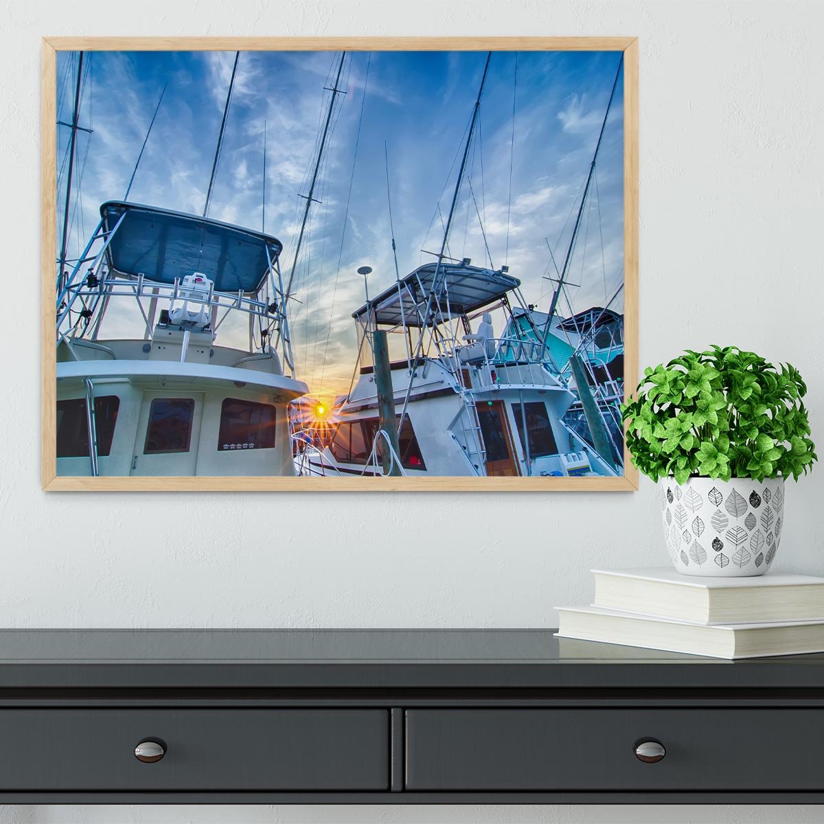 Sportfishing boats at Marina early morning Framed Print - Canvas Art Rocks - 4
