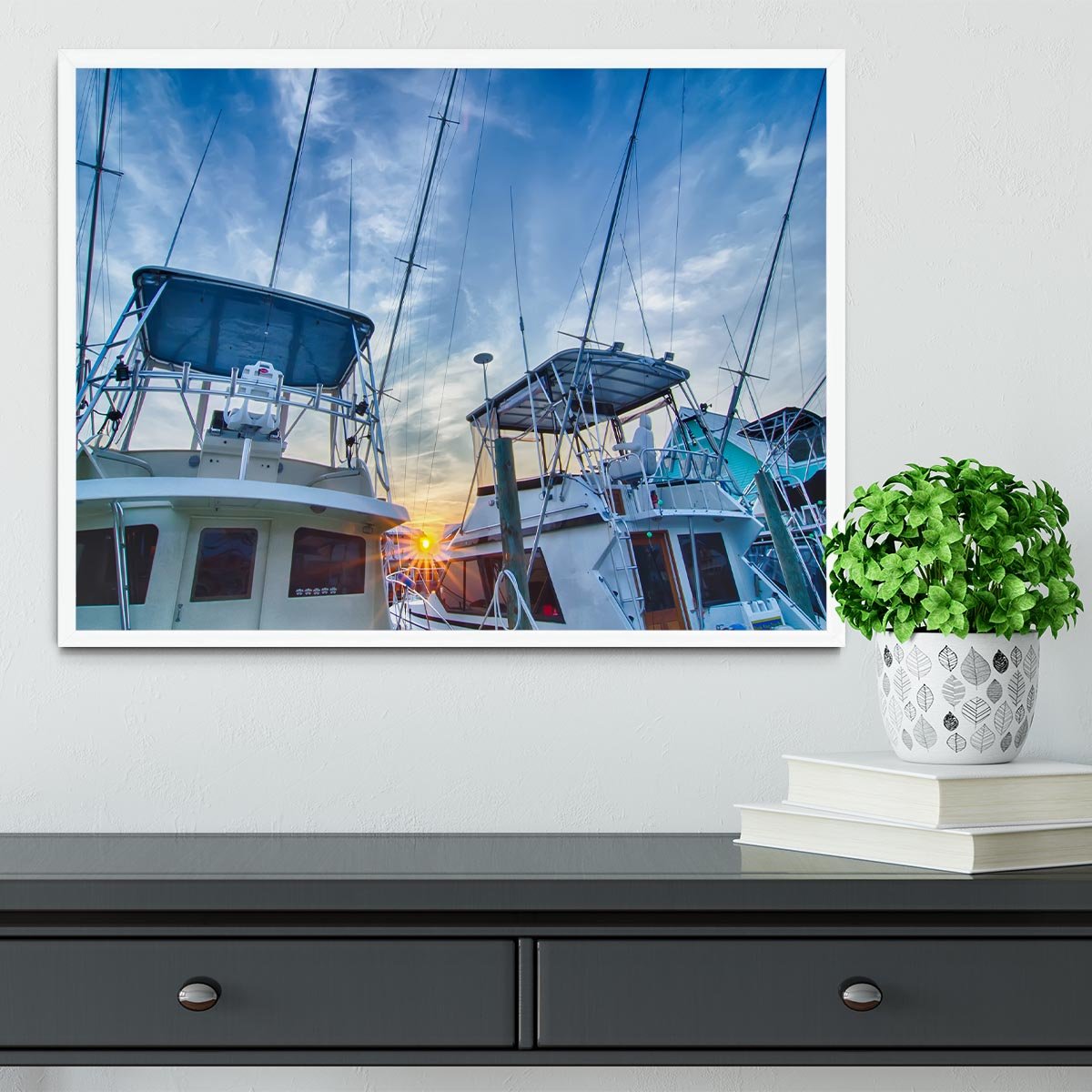 Sportfishing boats at Marina early morning Framed Print - Canvas Art Rocks -6