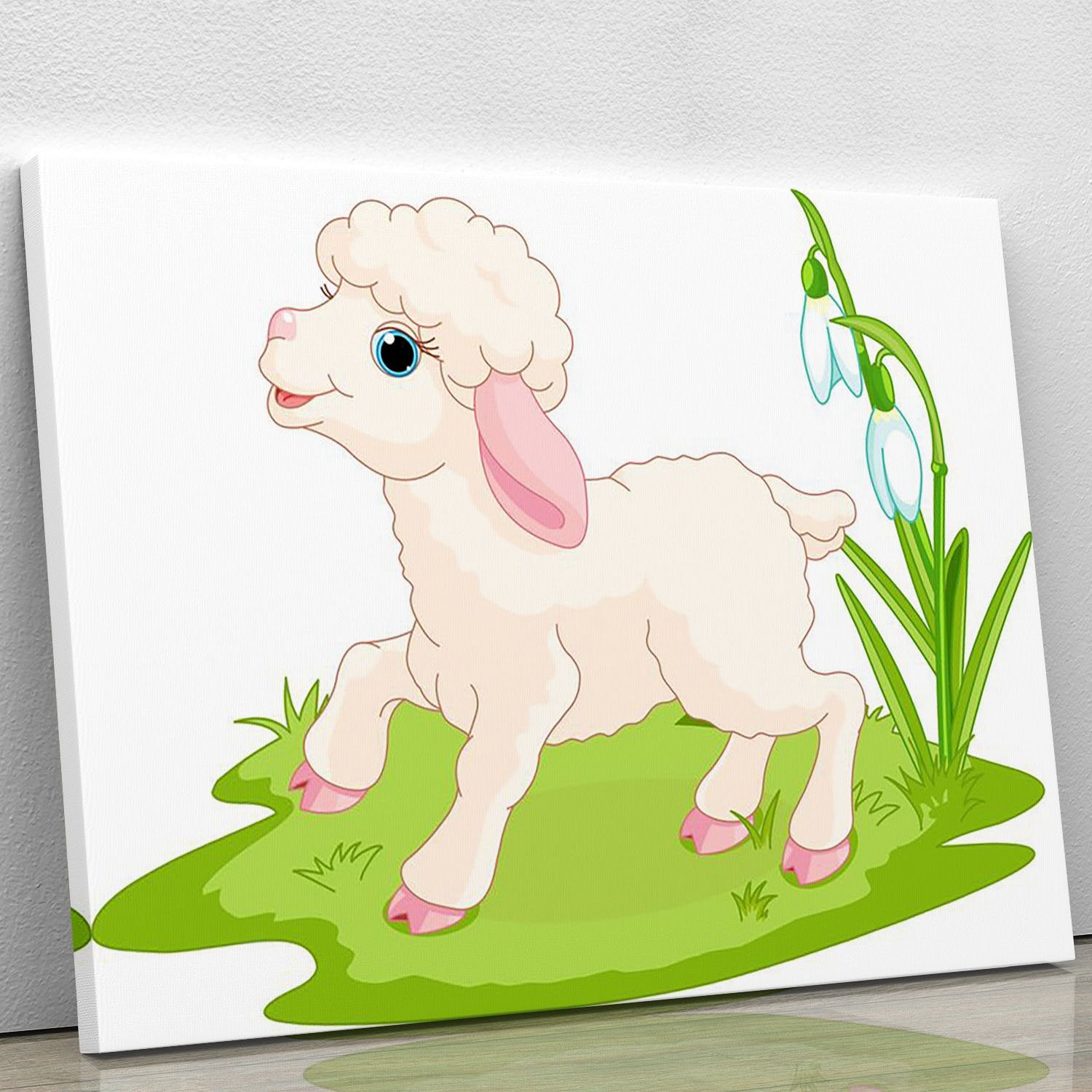 Spring background with Easter lamb and flowers Canvas Print or Poster