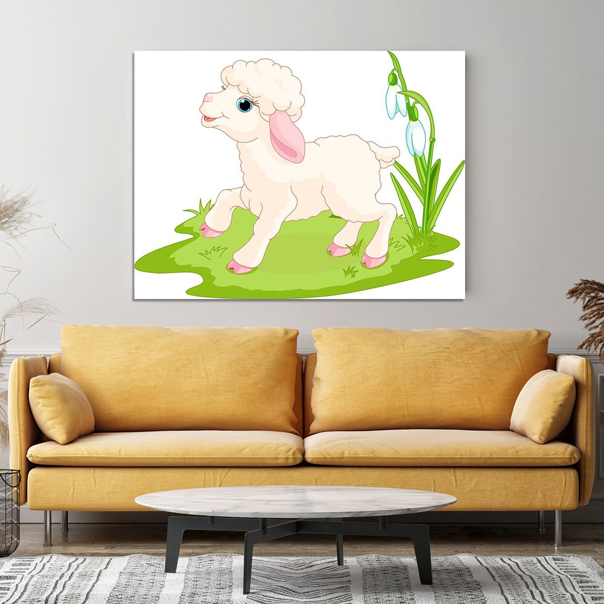 Spring background with Easter lamb and flowers Canvas Print or Poster