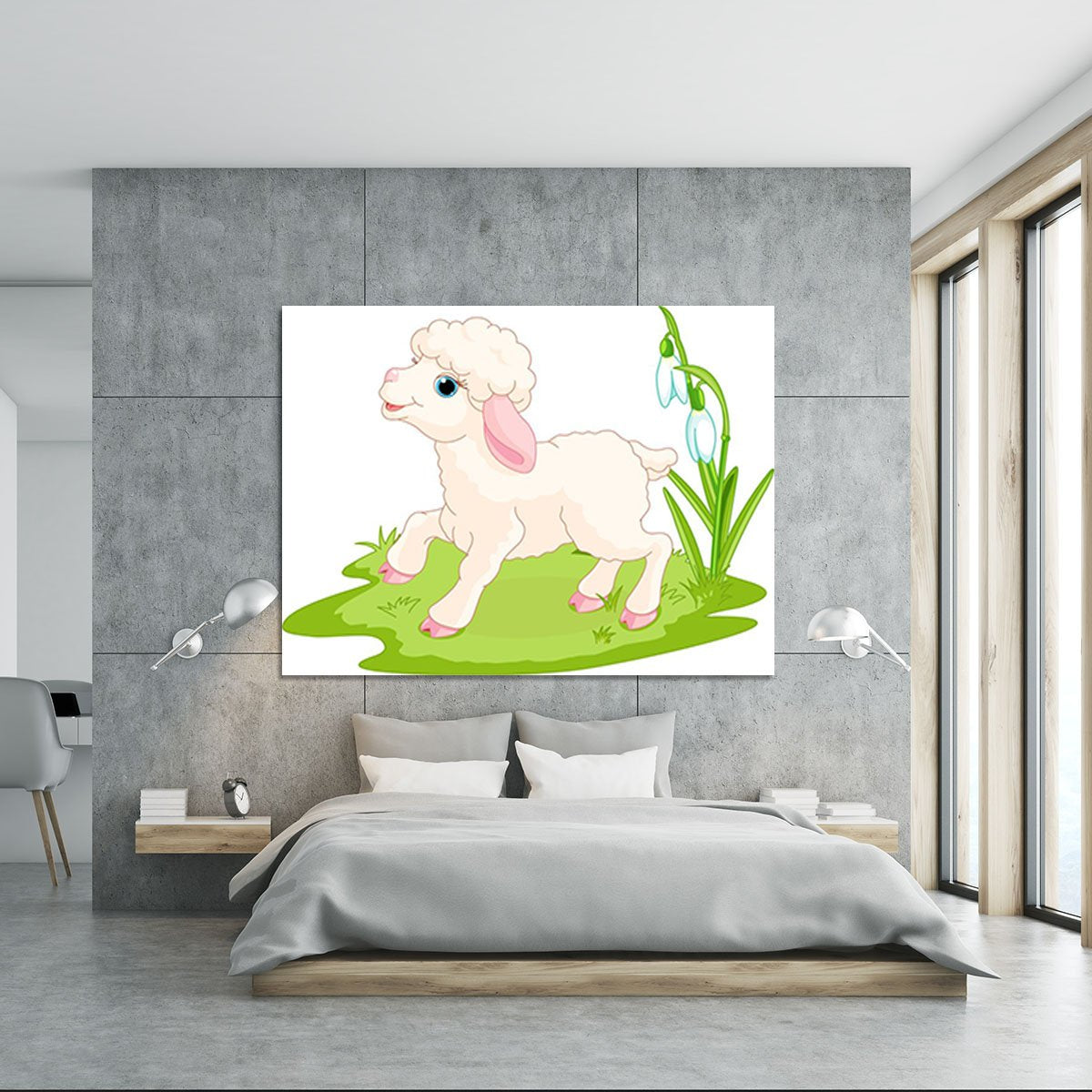 Spring background with Easter lamb and flowers Canvas Print or Poster