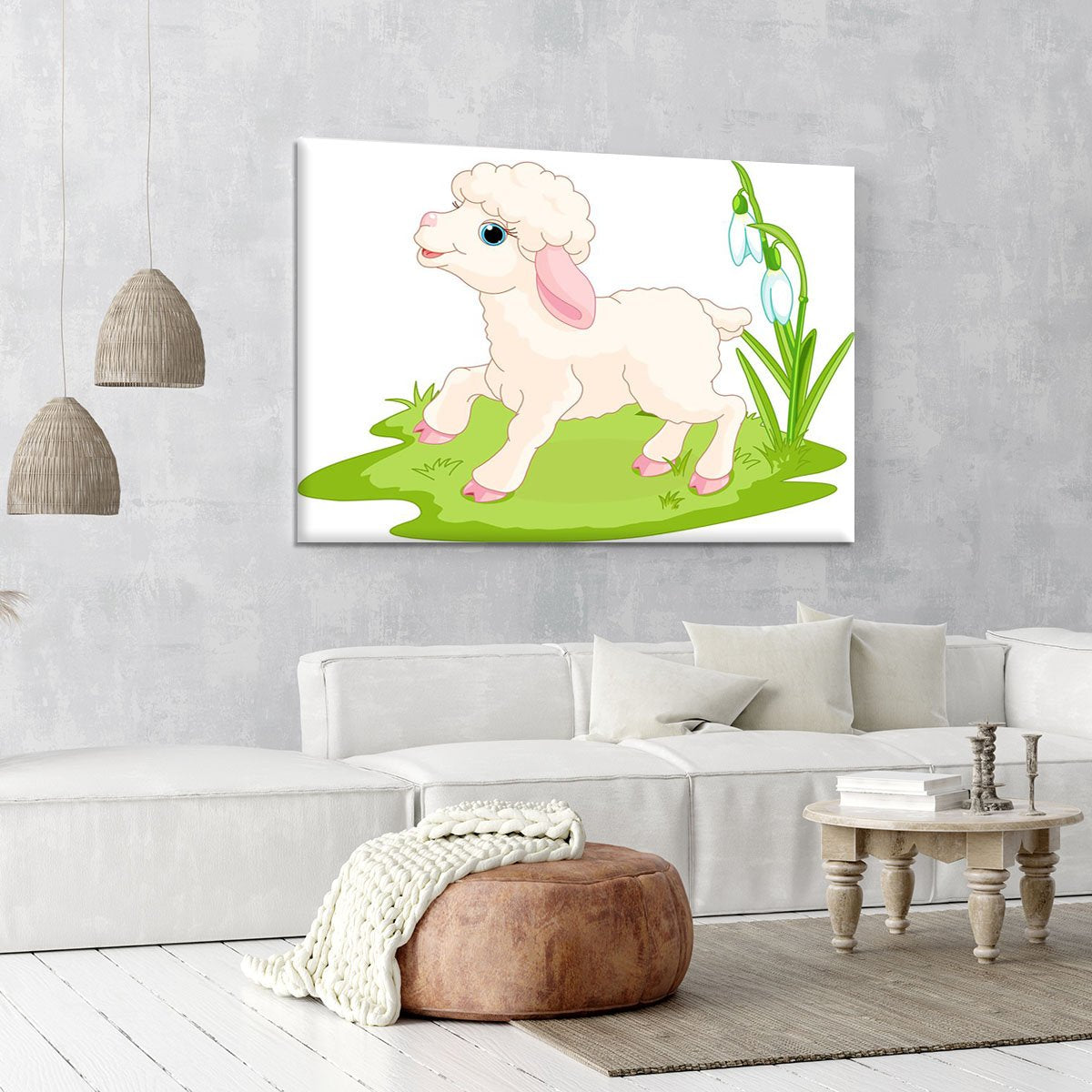 Spring background with Easter lamb and flowers Canvas Print or Poster