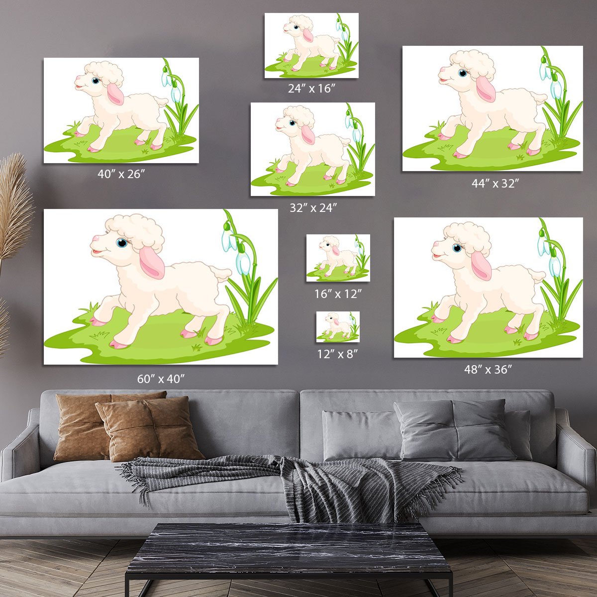 Spring background with Easter lamb and flowers Canvas Print or Poster