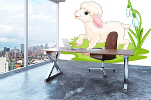 Spring background with Easter lamb and flowers Wall Mural Wallpaper - Canvas Art Rocks - 3