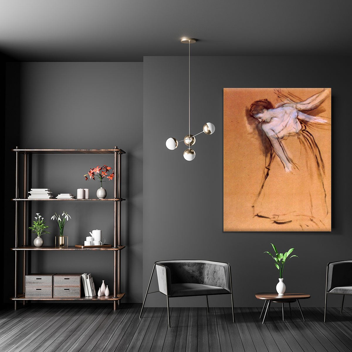 Standing with arms stretched bent to the side by Degas Canvas Print or Poster