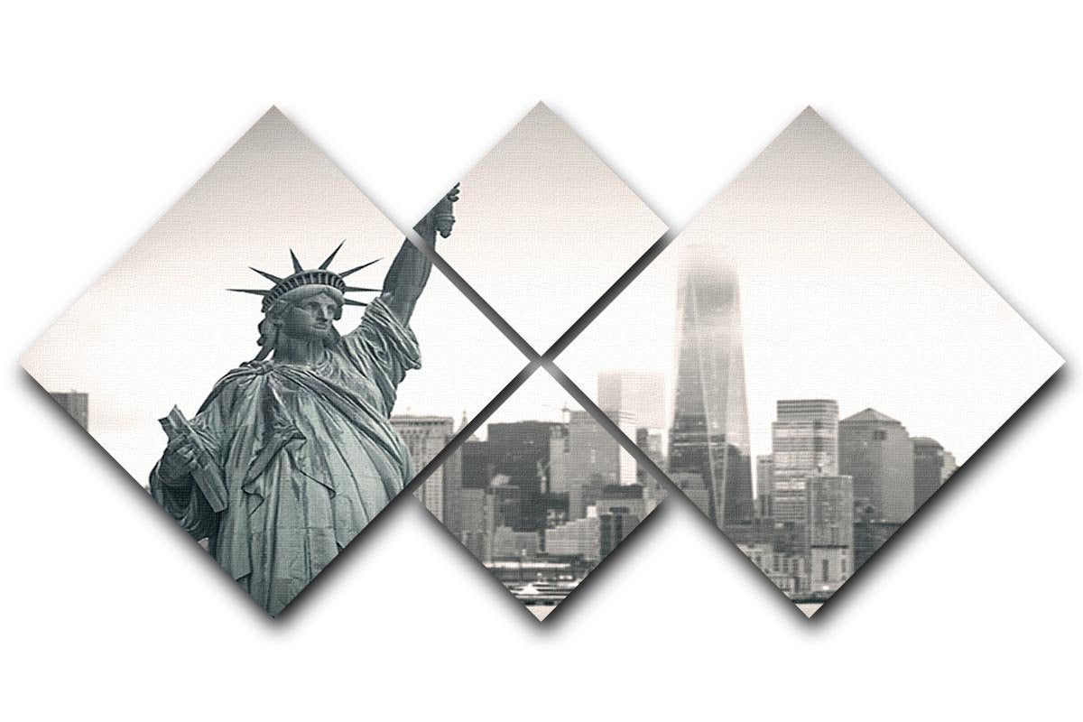 Statue of Liberty with cityscape 4 Square Multi Panel Canvas  - Canvas Art Rocks - 1