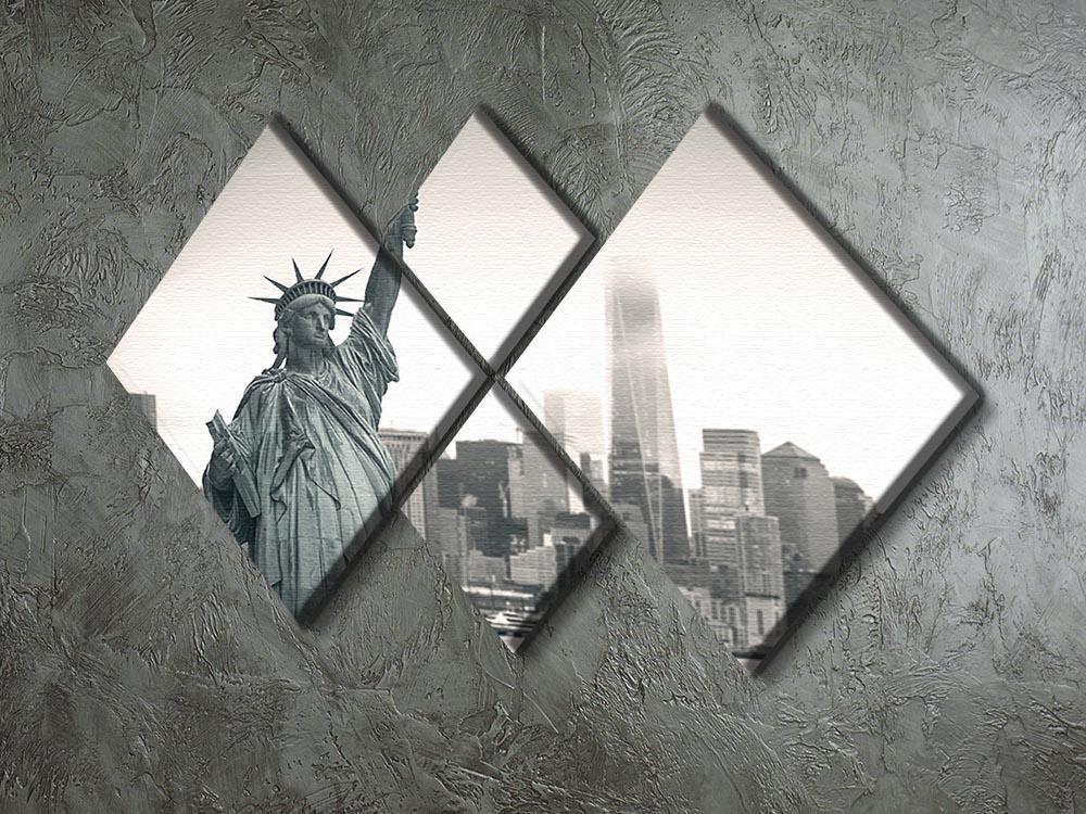 Statue of Liberty with cityscape 4 Square Multi Panel Canvas  - Canvas Art Rocks - 2