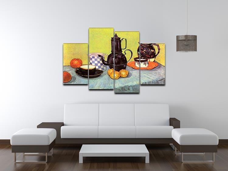 Still Life Blue Enamel Coffeepot Earthenware and Fruit by Van Gogh 4 Split Panel Canvas - Canvas Art Rocks - 3