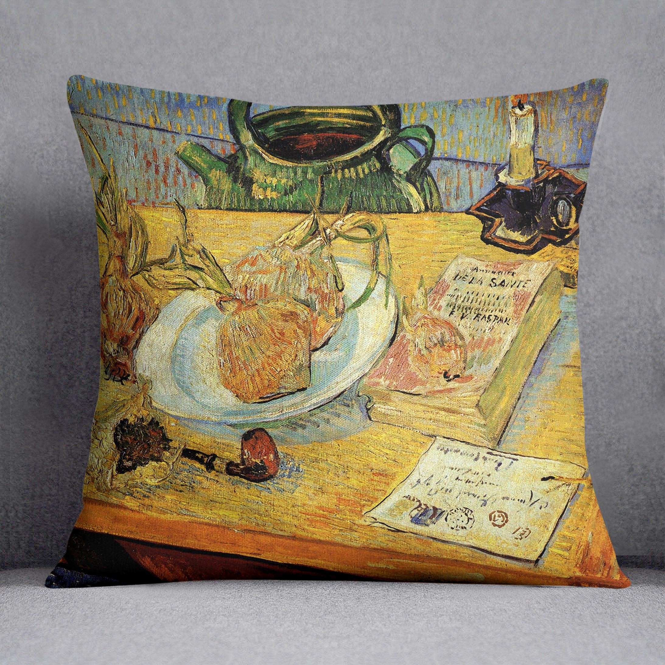 Still Life Drawing Board Pipe Onions and Sealing-Wax by Van Gogh Throw Pillow