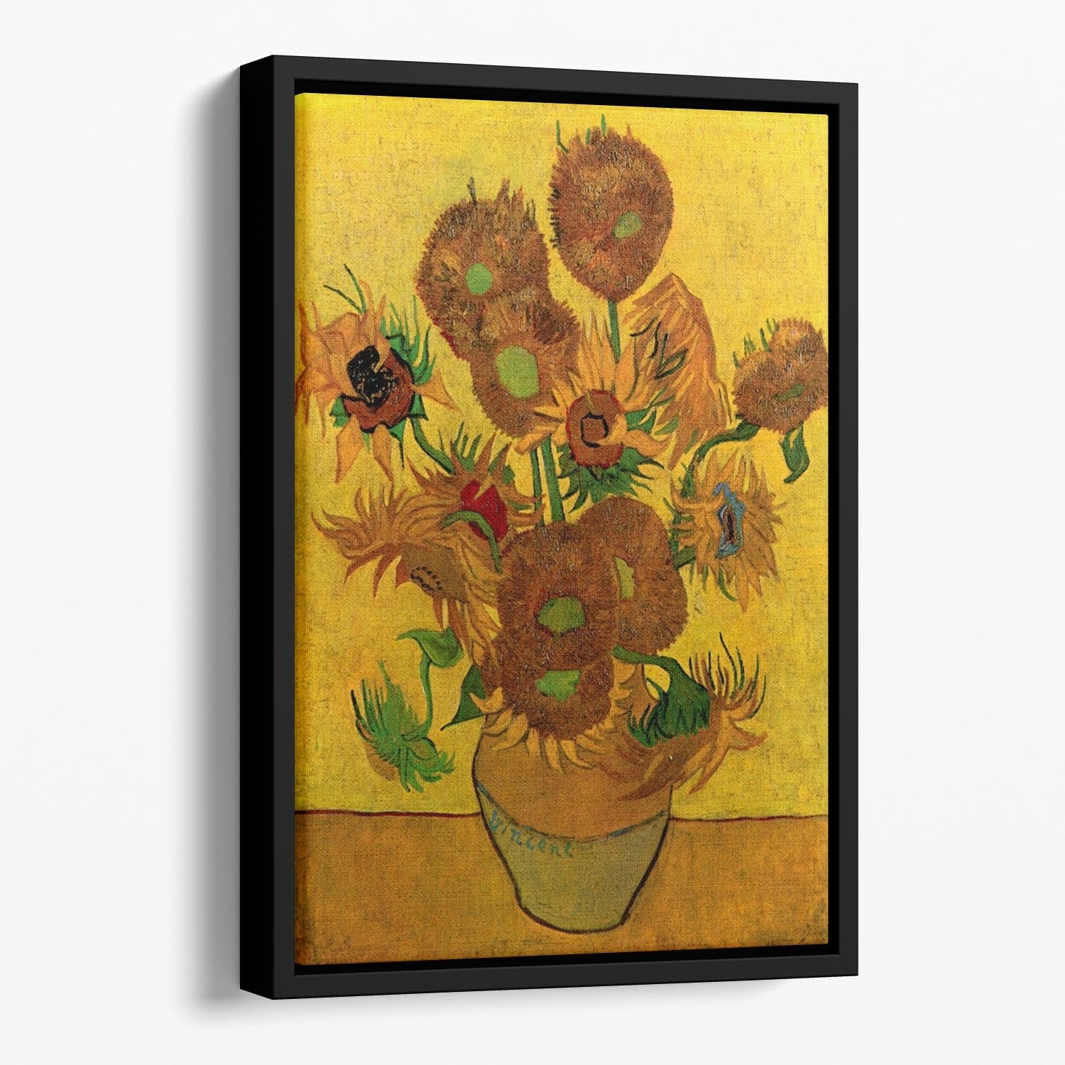 Still Life Vase with Fifteen Sunflowers by Van Gogh Floating Framed Canvas