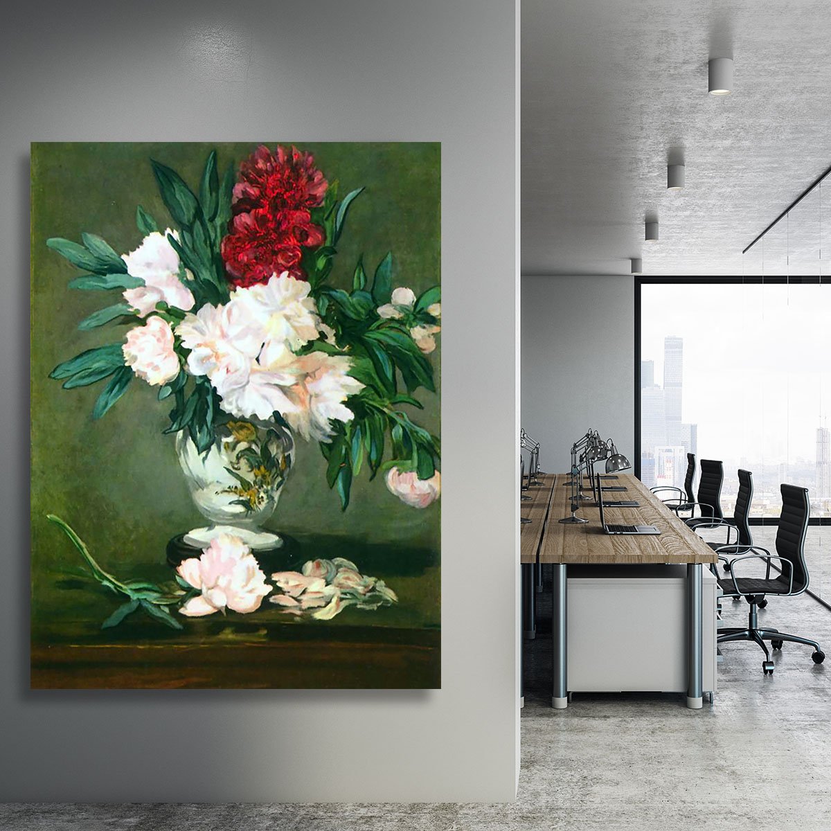 Still Life Vase with Peonies by Manet Canvas Print or Poster