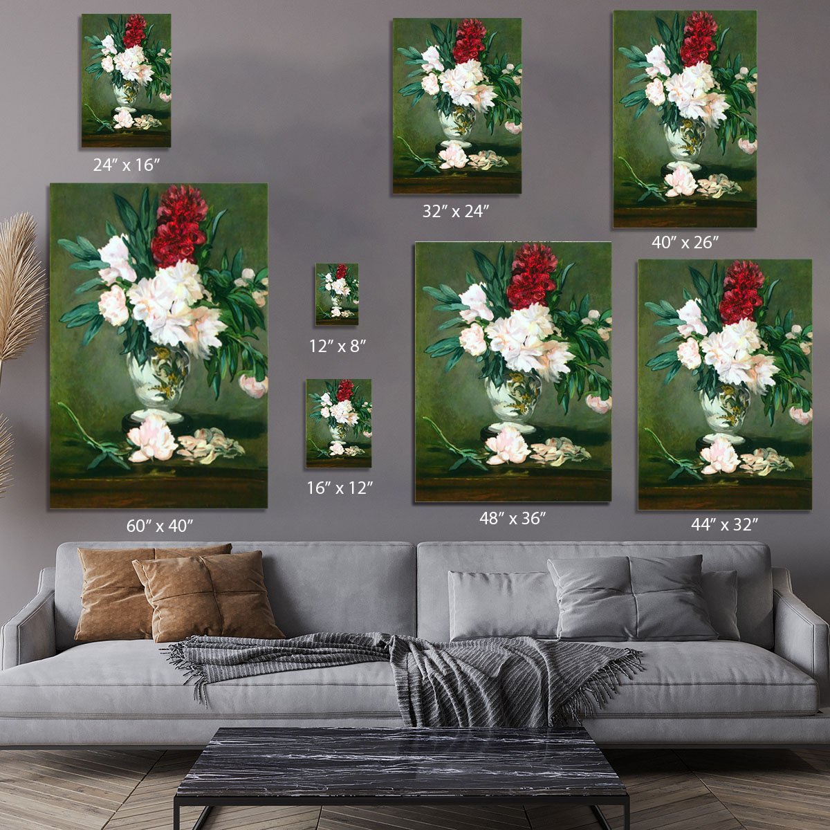 Still Life Vase with Peonies by Manet Canvas Print or Poster
