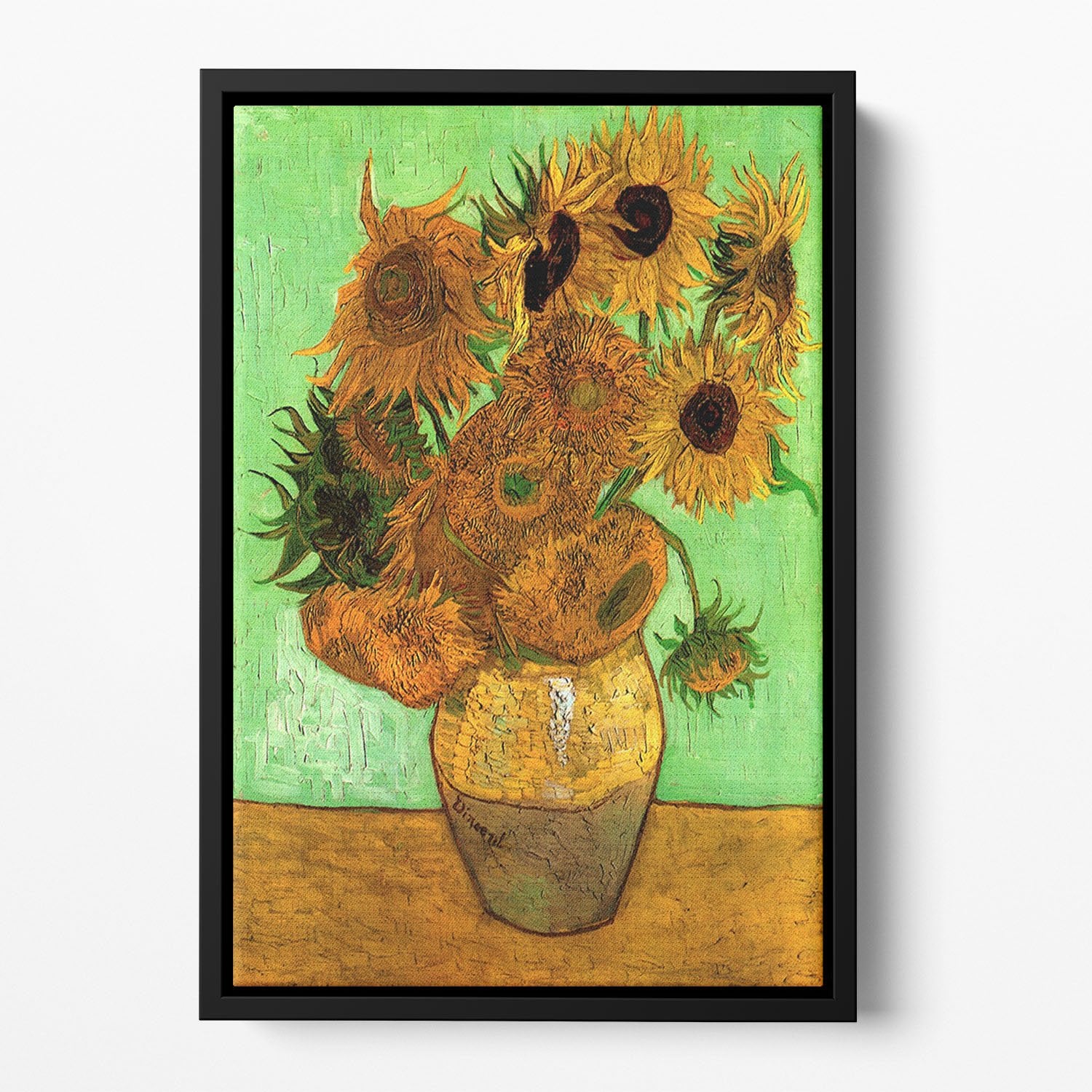 Still Life Vase with Twelve Sunflowers 2 by Van Gogh Floating Framed Canvas