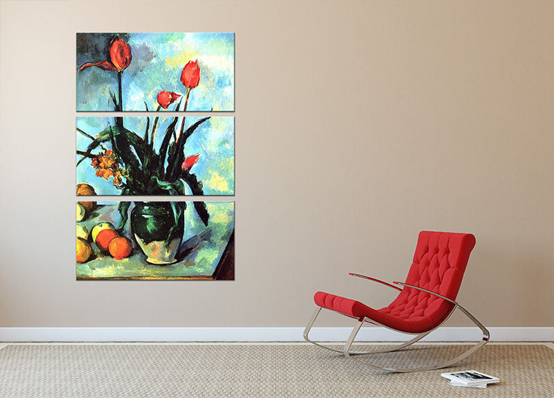 Still Life vase with Tulips by Cezanne 3 Split Panel Canvas Print - Canvas Art Rocks - 2