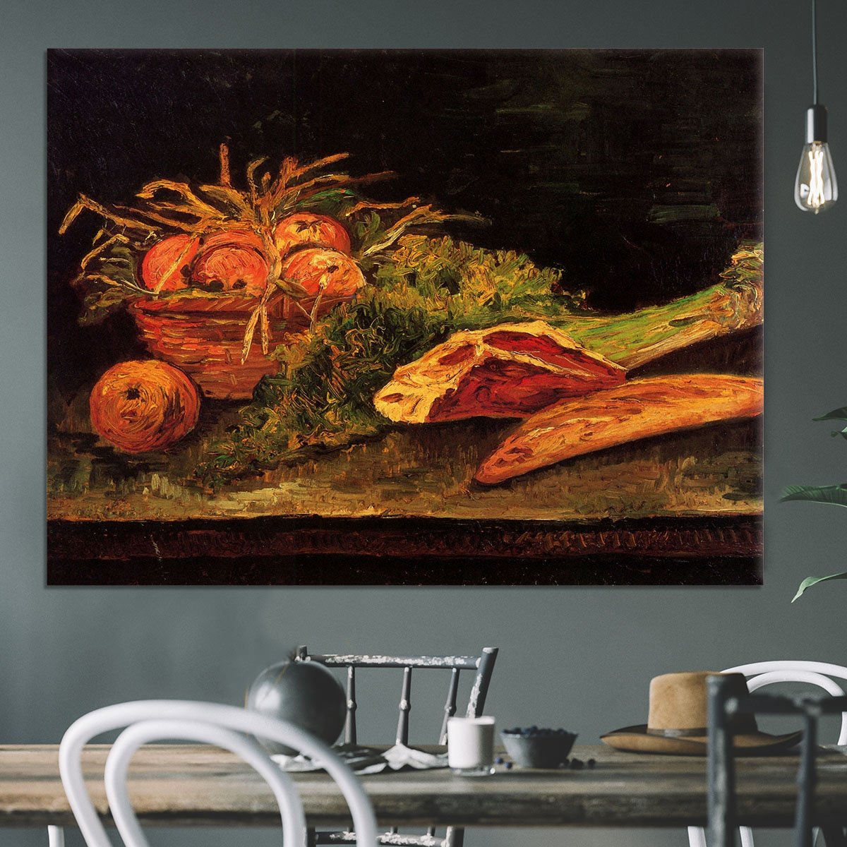 Still Life with Apples Meat and a Roll by Van Gogh Canvas Print or Poster