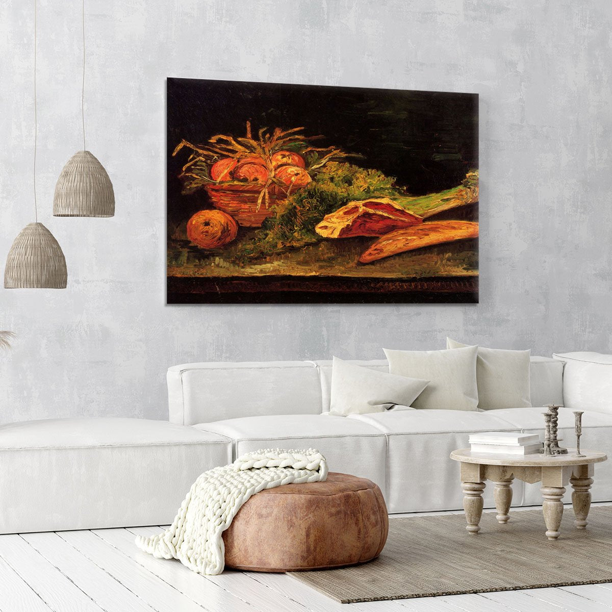 Still Life with Apples Meat and a Roll by Van Gogh Canvas Print or Poster