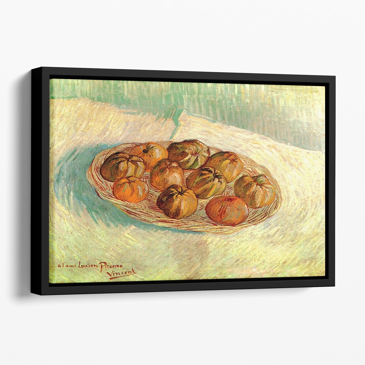 Still Life with Basket of Apples to Lucien Pissarro by Van Gogh Floating Framed Canvas