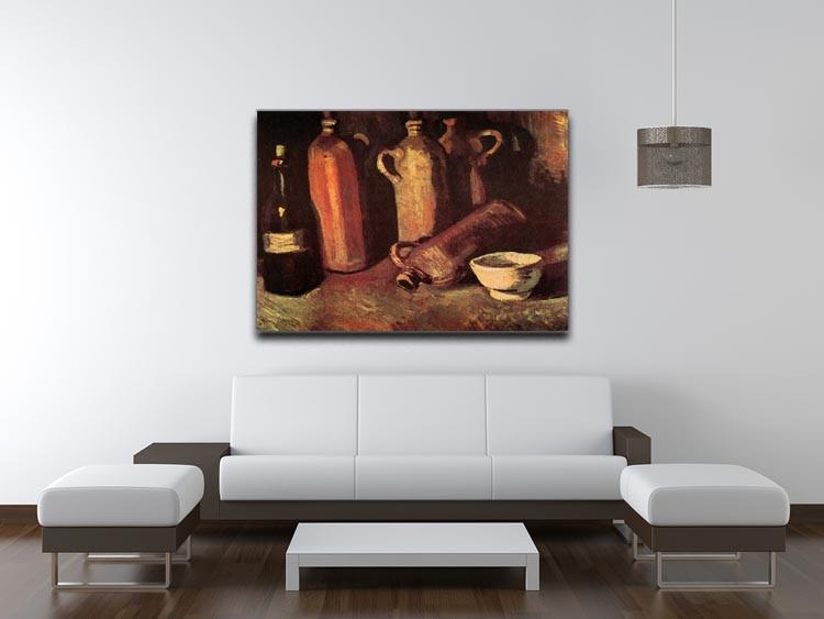 Still Life with Four Stone Bottles Flask and White Cup by Van Gogh Canvas Print & Poster - Canvas Art Rocks - 4