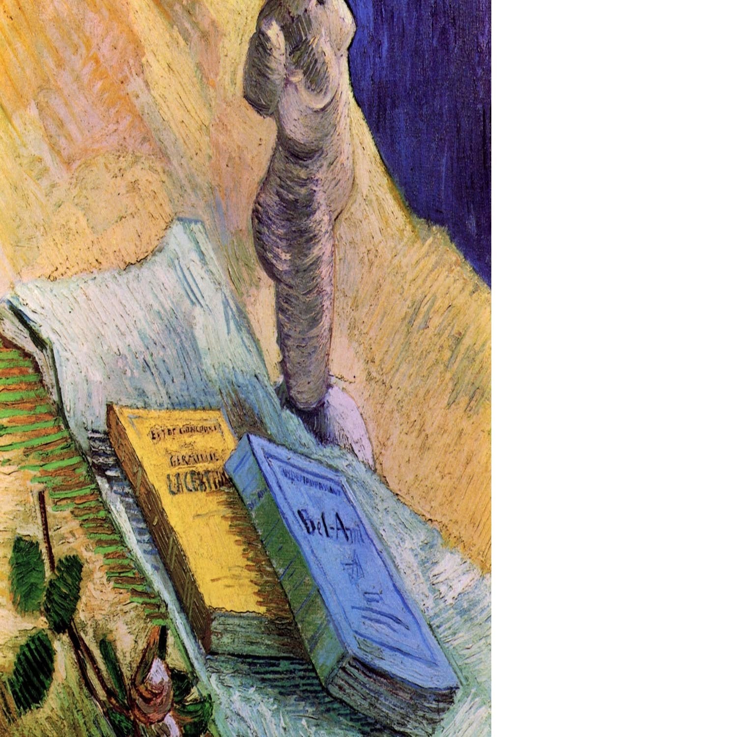 Still Life with Plaster Statuette a Rose and Two Novels by Van Gogh Floating Framed Canvas