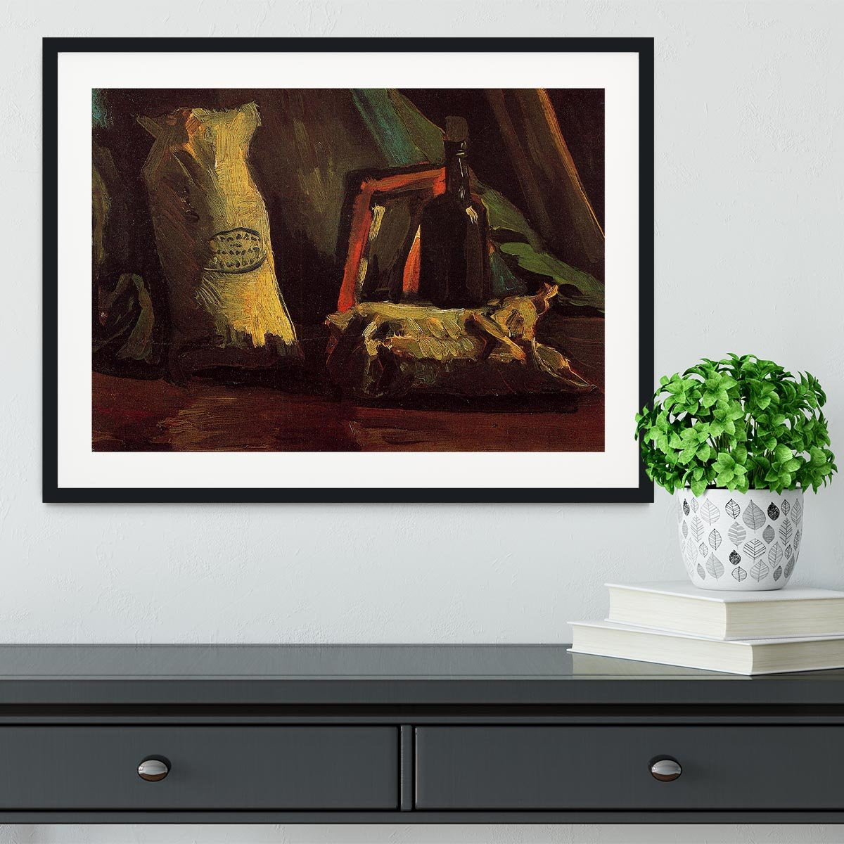 Still Life with Two Sacks and a Bottl by Van Gogh Framed Print - Canvas Art Rocks - 1