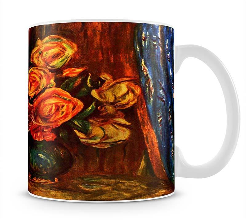 Still life roses before a blue curtain by Renoir Mug - Canvas Art Rocks - 1