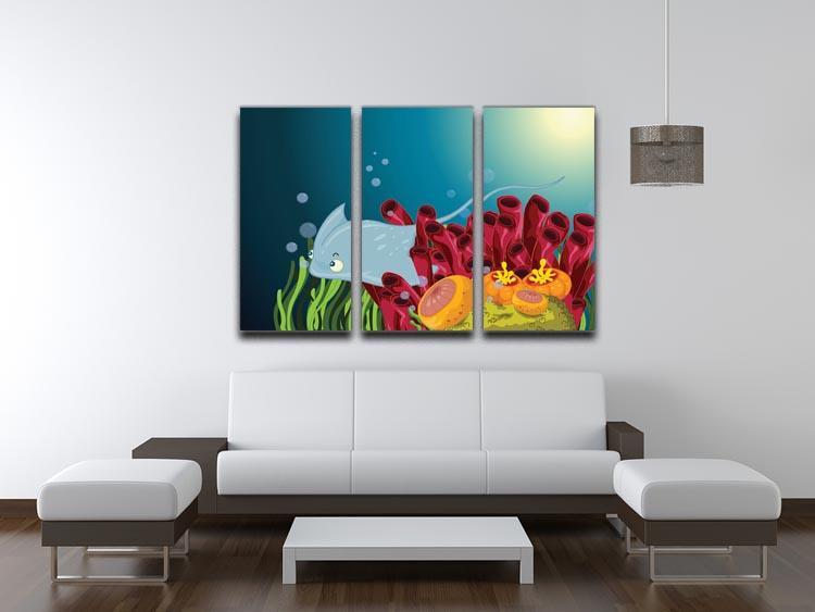 Sting ray hiding between water plants 3 Split Panel Canvas Print - Canvas Art Rocks - 3