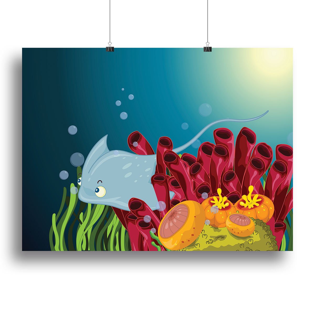 Sting ray hiding between water plants Canvas Print or Poster