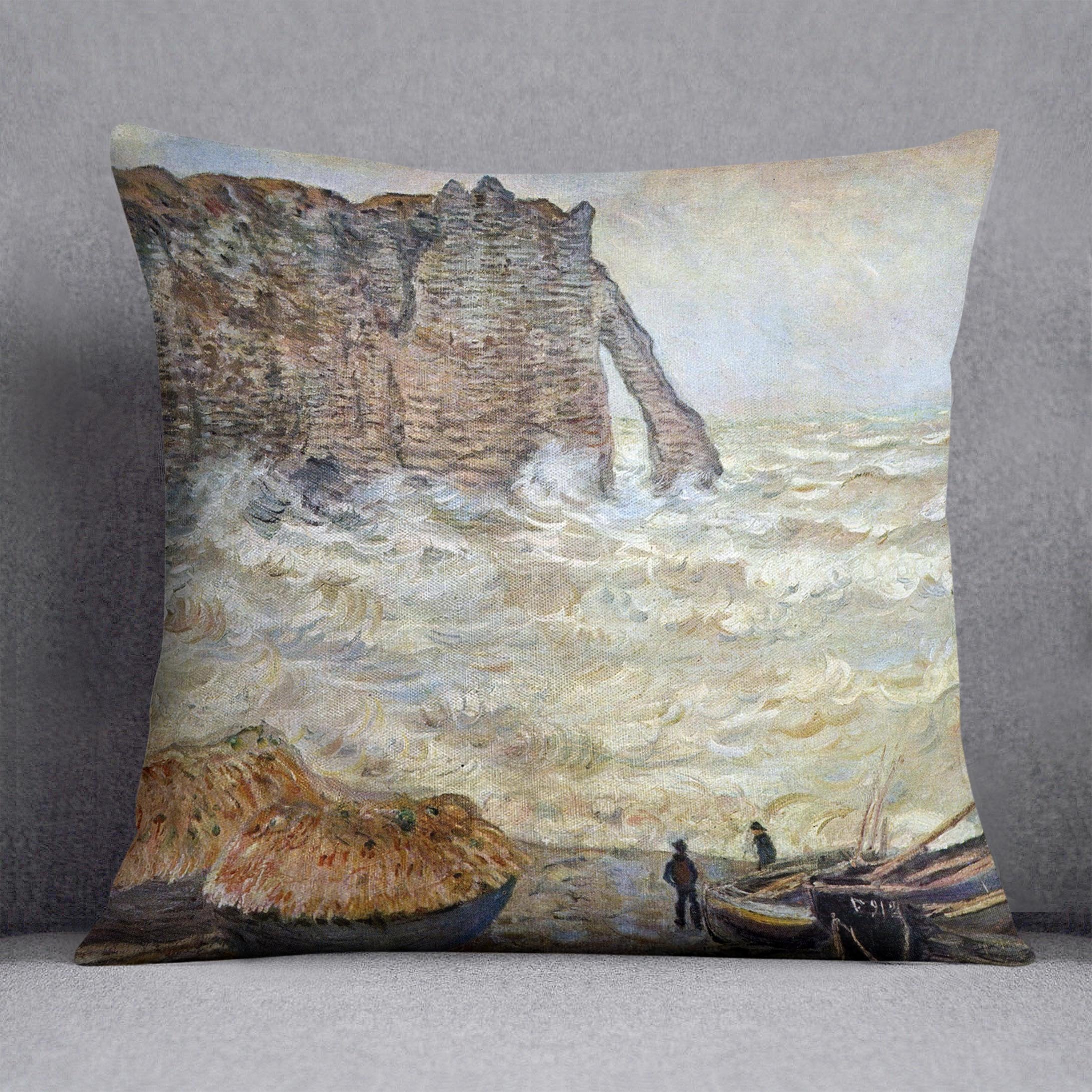 Stormy Sea La Porte d'Aval by Monet Throw Pillow