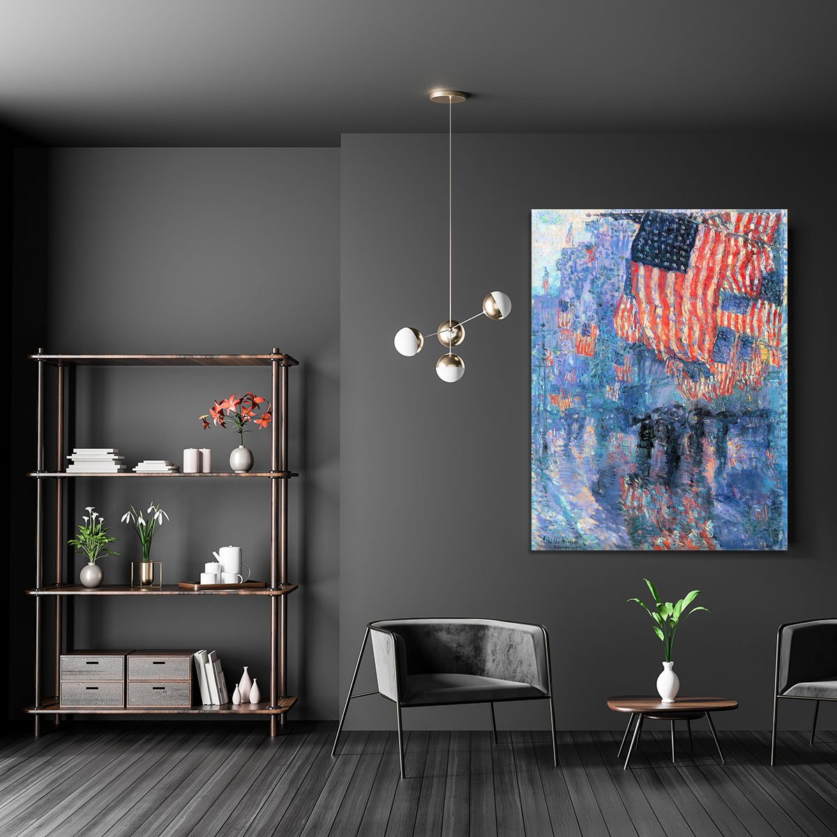 Street in the rain by Hassam Canvas Print or Poster