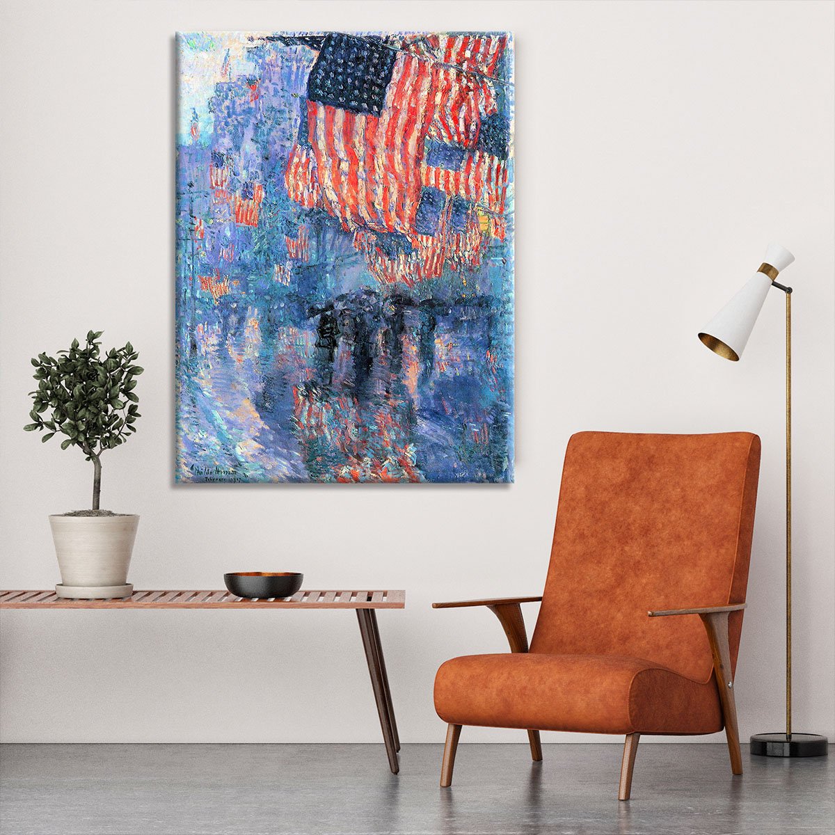 Street in the rain by Hassam Canvas Print or Poster