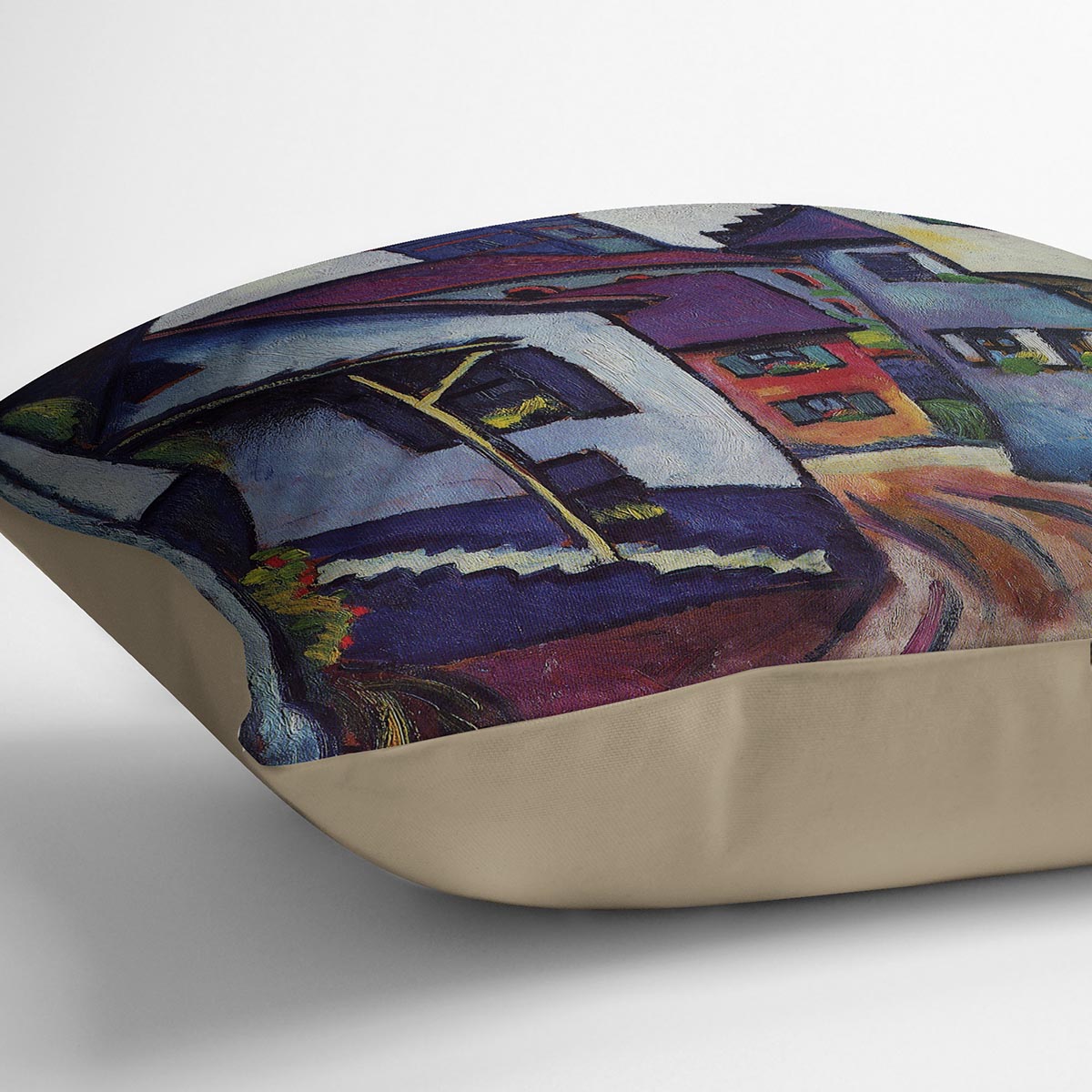 Street with a church in Kandern by Macke Cushion - Canvas Art Rocks - 2