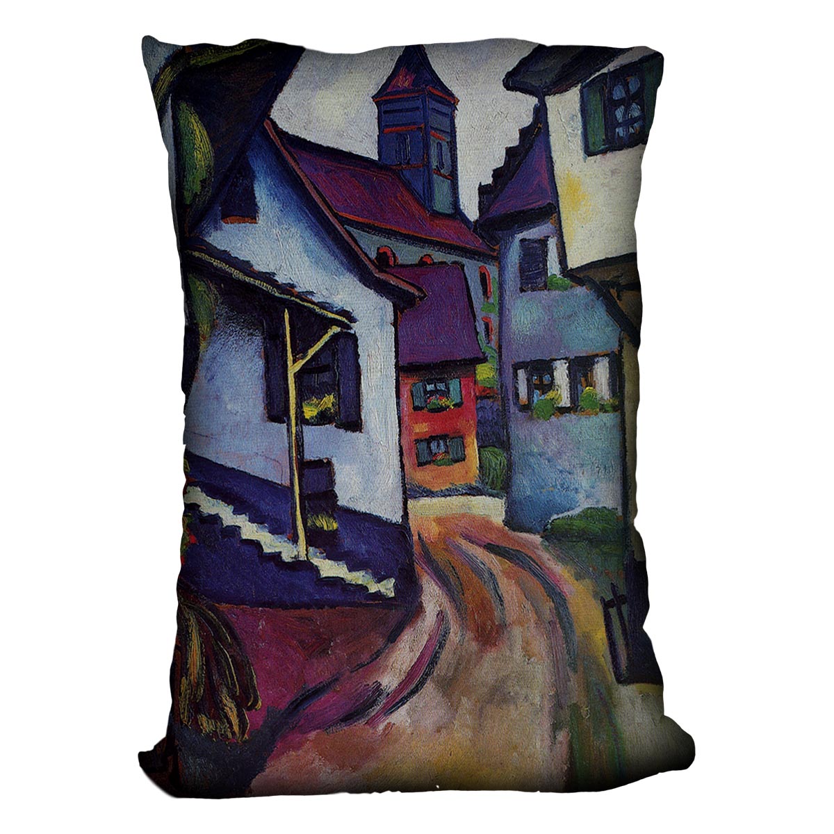 Street with a church in Kandern by Macke Cushion - Canvas Art Rocks - 4