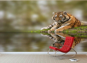 Sttunning tiger cub relaxing on a warm day Wall Mural Wallpaper - Canvas Art Rocks - 2