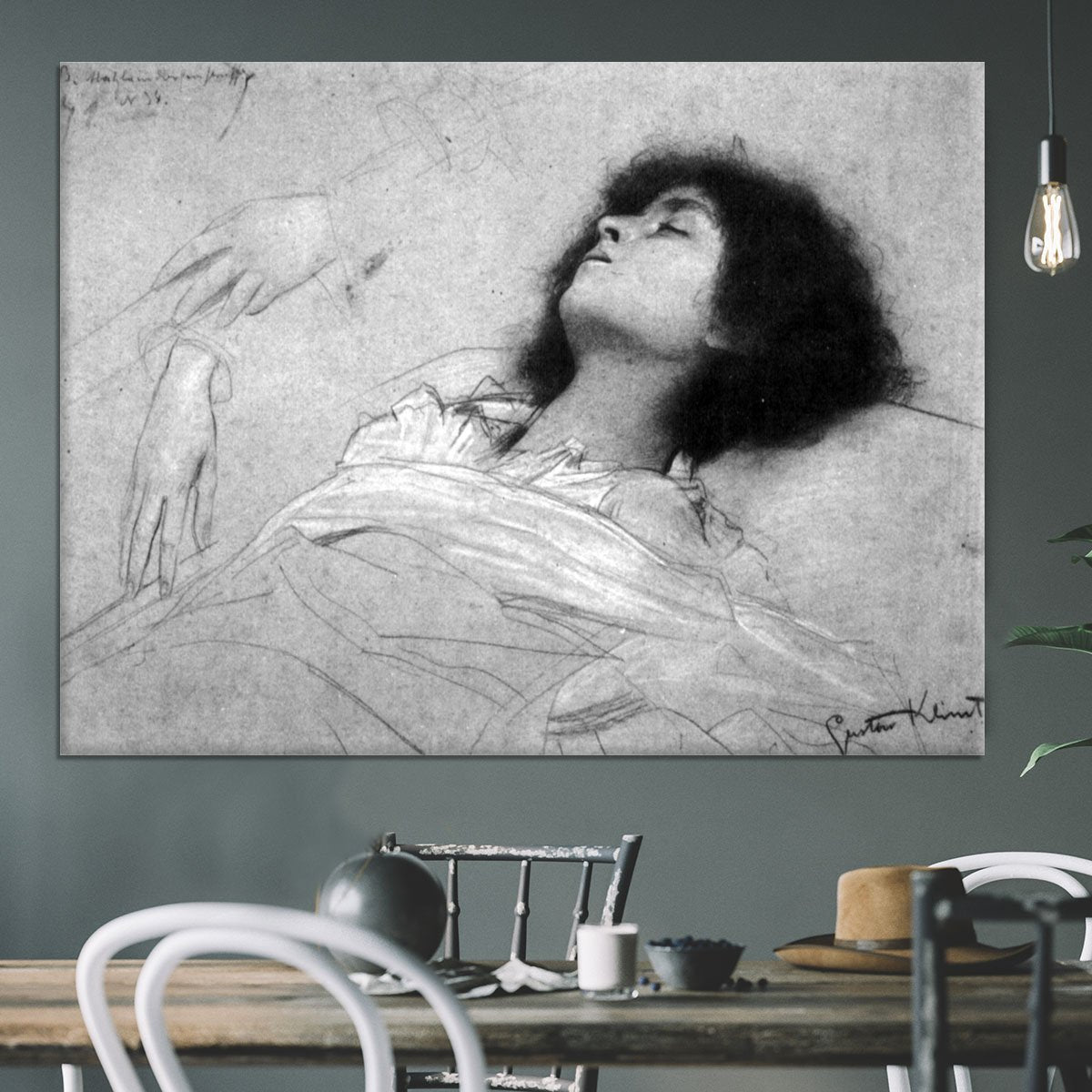Study sheet with the upper body of a girl and sketches by Klimt Canvas Print or Poster