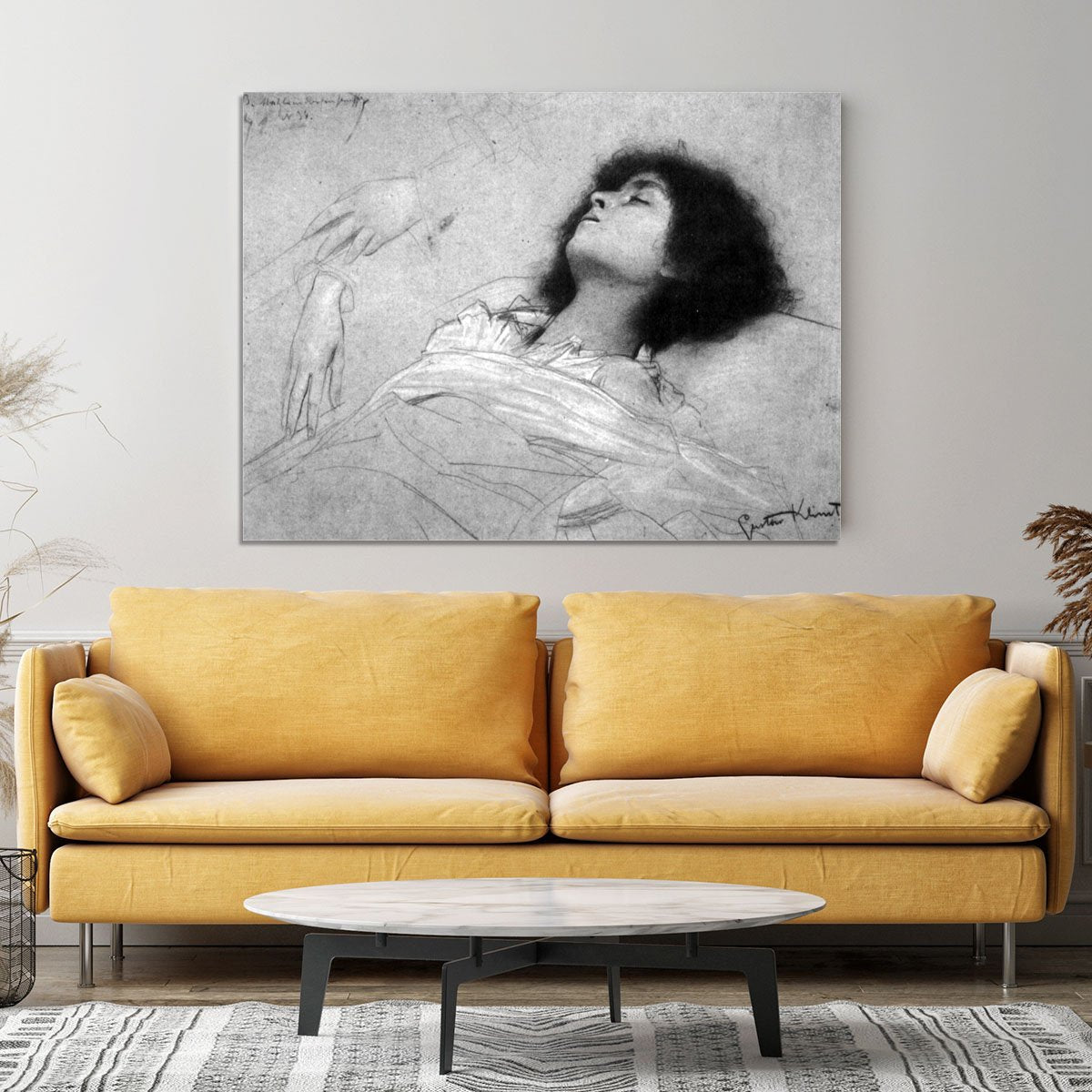 Study sheet with the upper body of a girl and sketches by Klimt Canvas Print or Poster