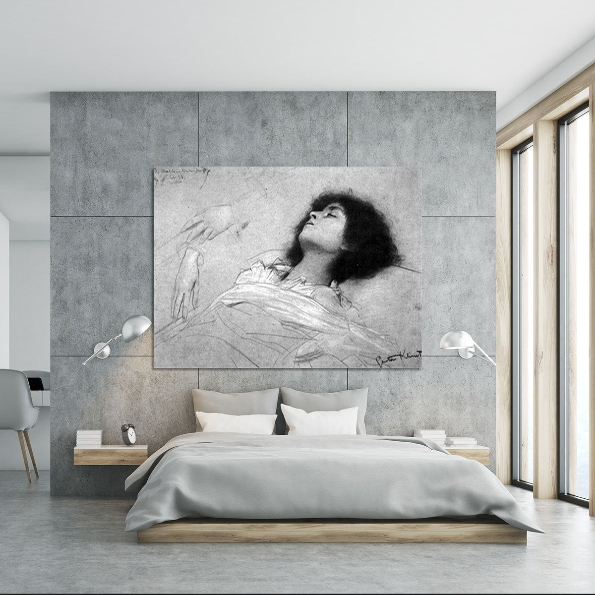 Study sheet with the upper body of a girl and sketches by Klimt Canvas Print or Poster